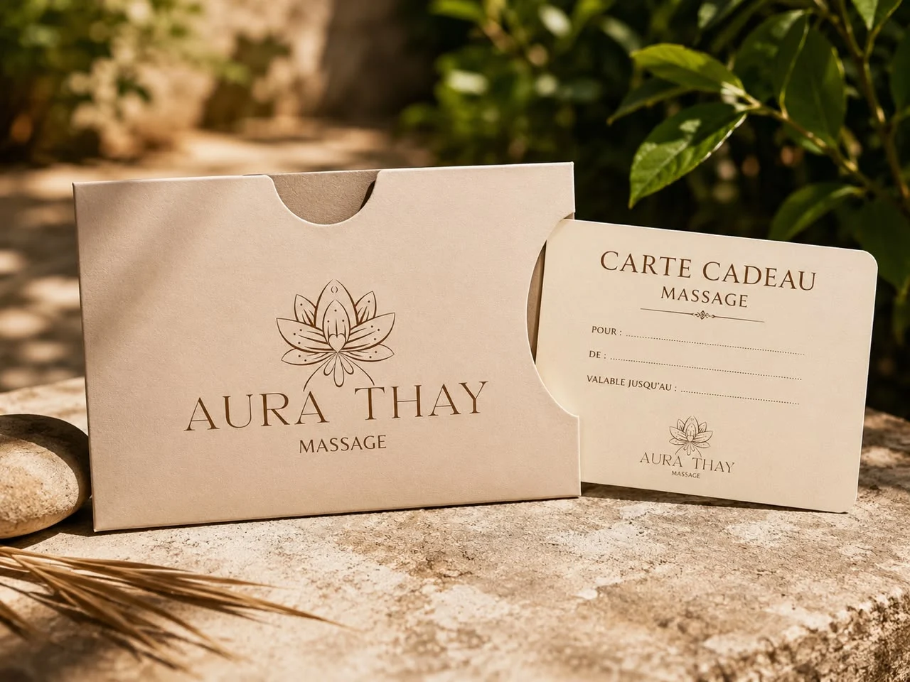 Carte cadeau massage Aura Thay avec son enveloppe